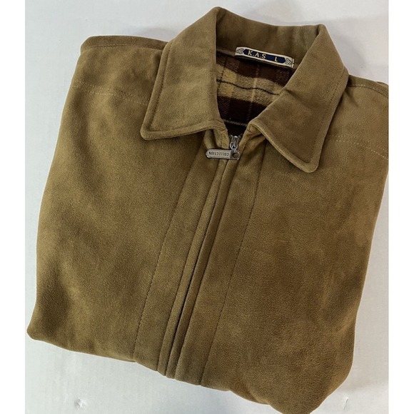 K.A.S. Suede Flannel Lined Full Zip Jacket Lg Brown - Picture 9 of 9